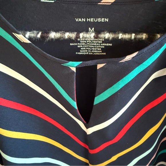 Van Heusen Blue and Multicolor Stripe Fitted Short Sleeve Blouse Medium - Picture 3 of 4